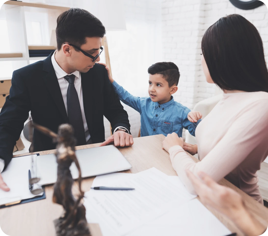 Overview of our Burlington family law practice with lawyers consulting clients.